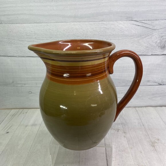 Raymond Waites Certified Intl RONDO Brown Rust Yellow 128oz Beverage Pitcher - Picture 4 of 16